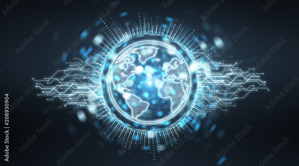 Globe network hologram with America Usa map 3D rendering Globe network hologram with America Usa map 3D rendering