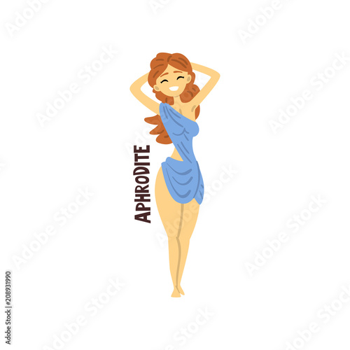 Aphrodite Olympian Greek Goddess, ancient Greece mythology character vector Illustration on a white background
