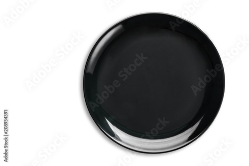 Black Empty Ceramic Plate on isolated on white background.