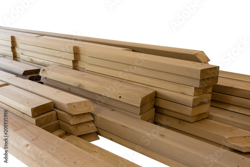Pile of timber against white background