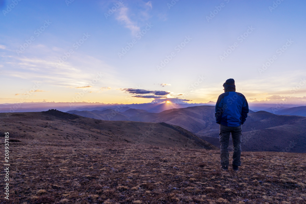 empty land with sunrise on top of mountain