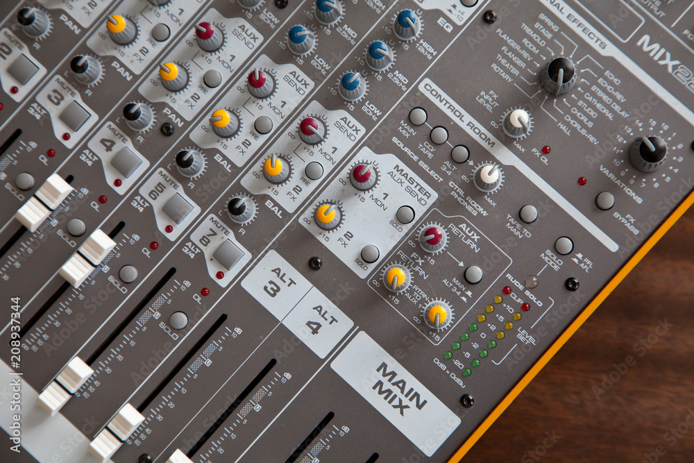Audio studio sound mixer equalizer board sliders, faders and knobs Audio studio sound mixer equalizer board sliders, faders and knobs
