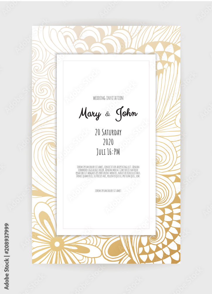 Golden Vector invitation with floral elements. Golden Vector invitation with floral elements.