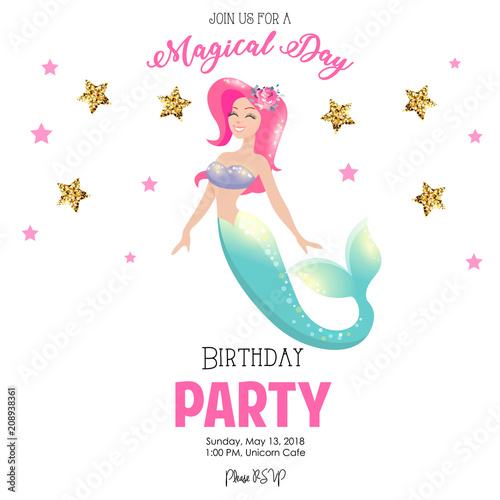 Birthday invitation with mermaid