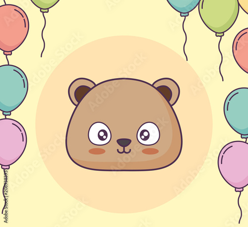 cute bear clebrating party kawaii character vector illustration design