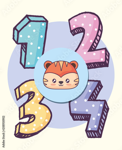 cute tiger clebrating party kawaii character vector illustration design photo