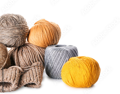 Color knitting yarn on white background
