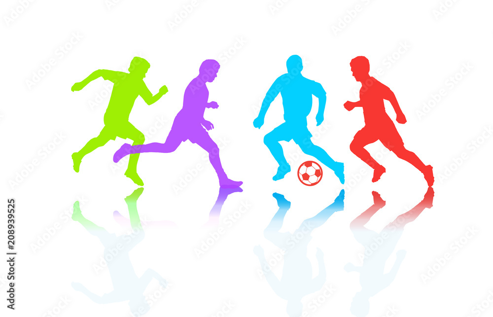 Soccer players silhouette isolated on white background, football vector world cup competition international team sports games tournament banner, dynamic athletic people running, activity