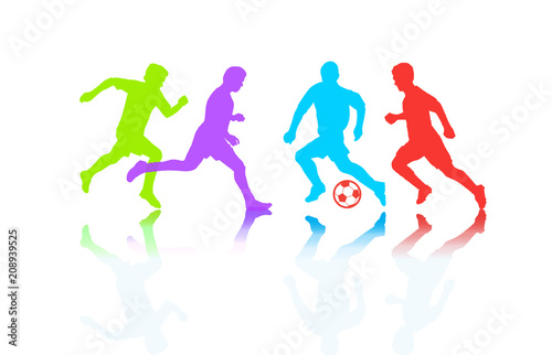 Soccer players silhouette isolated on white background  football vector world cup competition international team sports games tournament banner  dynamic athletic people running  activity