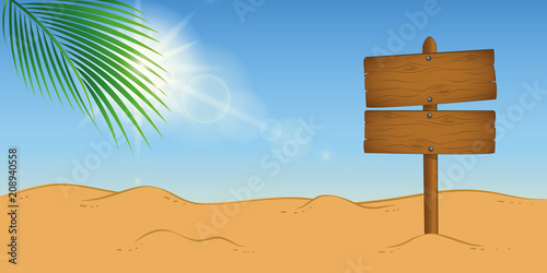 zwei holzschilder am palmenstrand