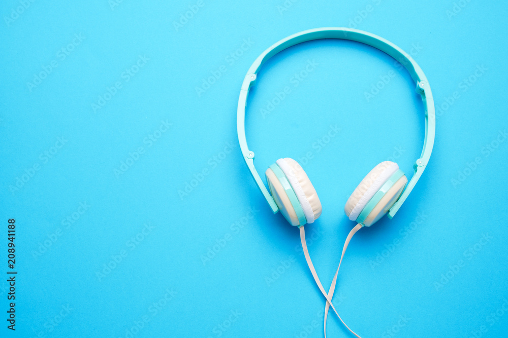 Image of white headphones for music from above Image of white headphones for music from above