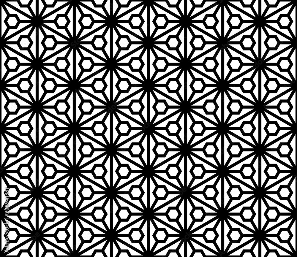 Seamless pattern based on japanese ornament Kumiko black and white silhouette Seamless pattern based on japanese ornament Kumiko black and white silhouette