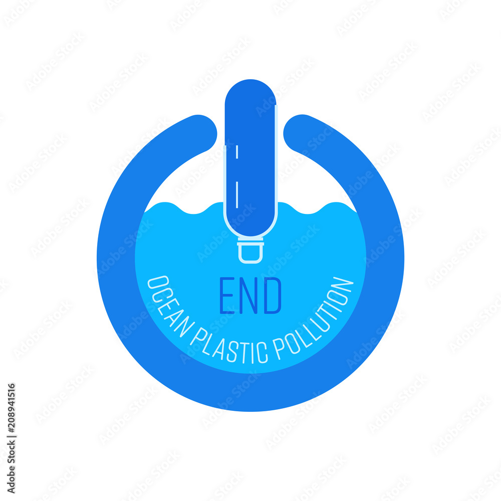 Combination of power icon and plastic bottle icon representing a joint effort to end ocean plastic pollution. Vector illustration. Combination of power icon and plastic bottle icon representing a joint effort to end ocean plastic pollution. Vector illustration.
