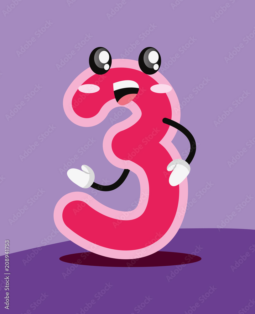 number three kawaii comic character vector illustration design number three kawaii comic character vector illustration design