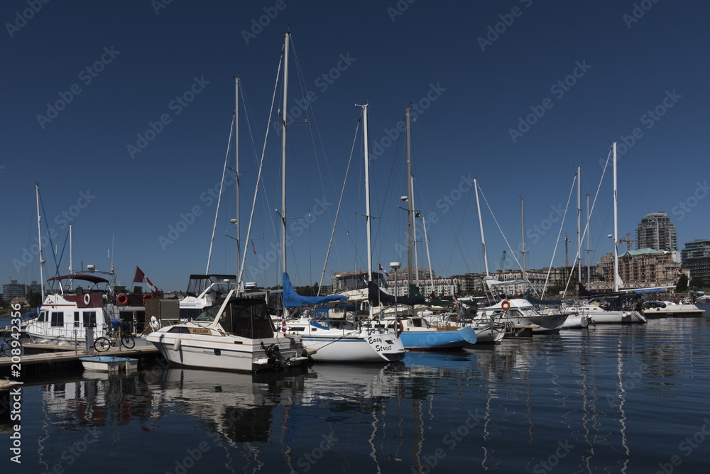 Boats at Fisherman's Wharf, Inner Harbour, Victoria, Vancouver Island, British Columbia, Canada