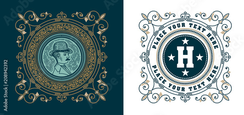 vintage logo template, Hotel, Restaurant, Business or Boutique Identity. Design with Flourishes Elegant Design Elements. Royalty, Heraldic style .