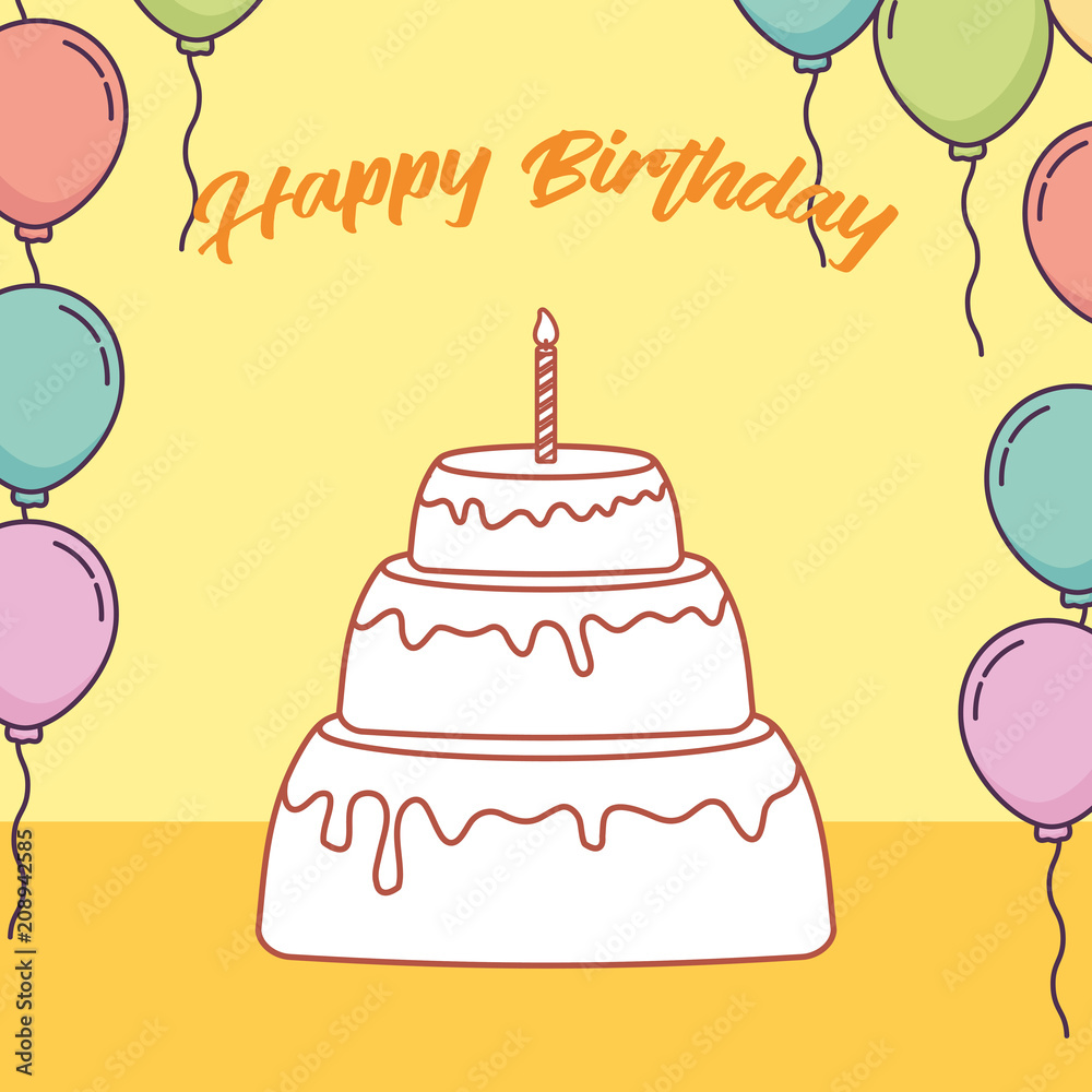 birthday card with cake and balloons vector illustration design birthday card with cake and balloons vector illustration design
