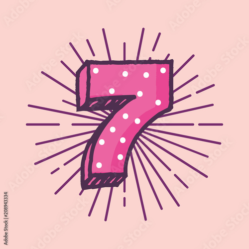 number seven comic style vector illustration design