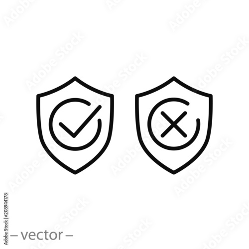 shields with check marks icons, line signs - vector illustration eps10
