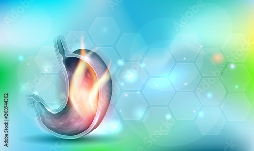Stomach disorder abstract design, fire inside of the stomach