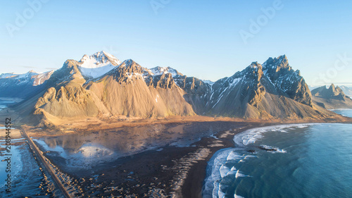 Vestrahorn Iceland is one of the most photographed mountains on the island. Beautiful nature background.