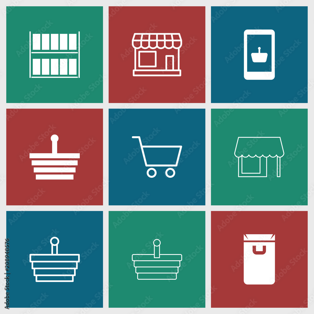 Collection of 9 supermarket filled and outline icons