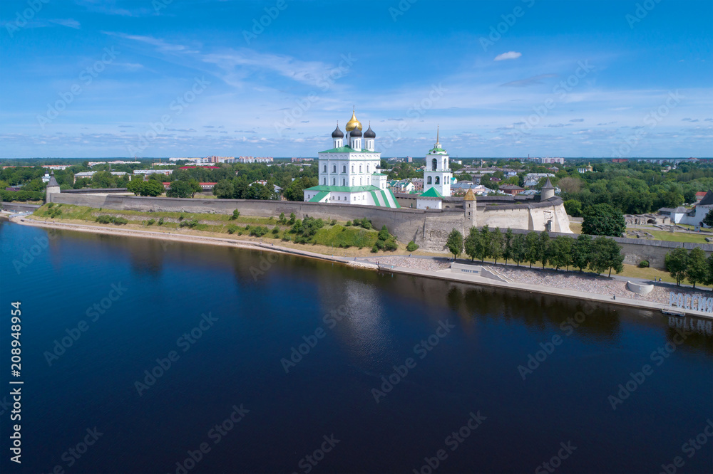 The Pskov Kremlin in the city landscape on a sunny June day. Pskov, Russia