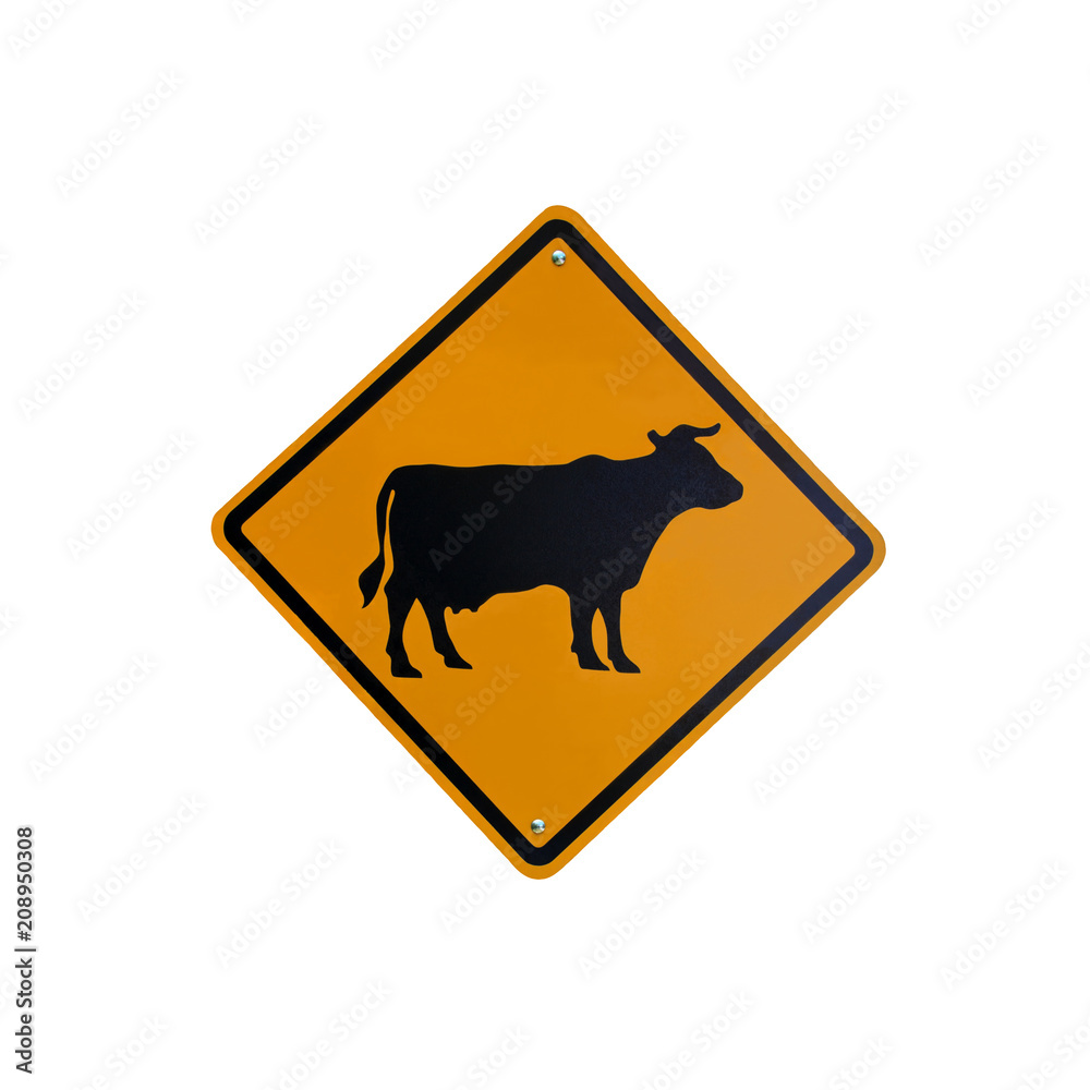 The sign is a cow symbol on white background. The sign is a cow symbol on white background.