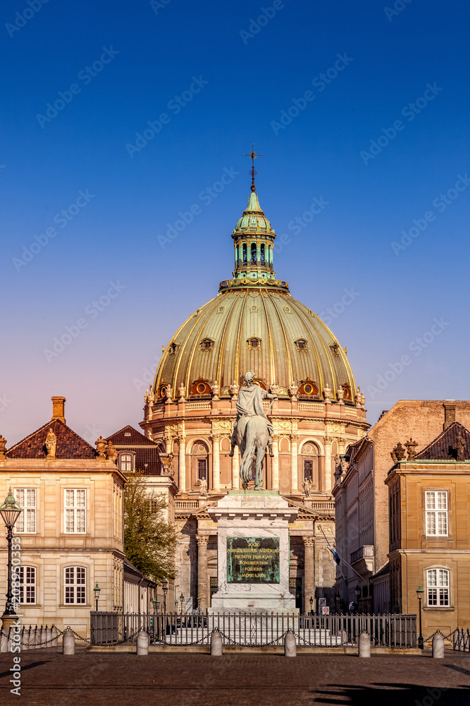 famous Frederiks Church and statue in Copenhagen, Denmark