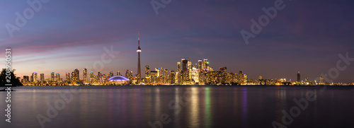 Skyline of Toronto at Night Panorama Blue Hour Canada