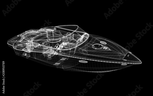 Yacht, progettazione, wireframe, illustrazione 3d, BIM photo