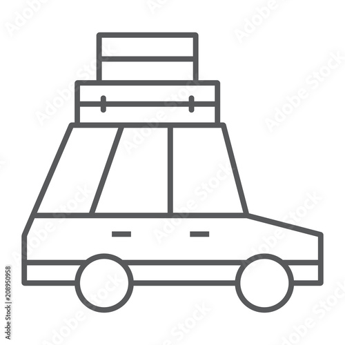 Travel Car thin line icon, travel and tourism, trip vehicle sign vector graphics, a linear pattern on a white background, eps 10.