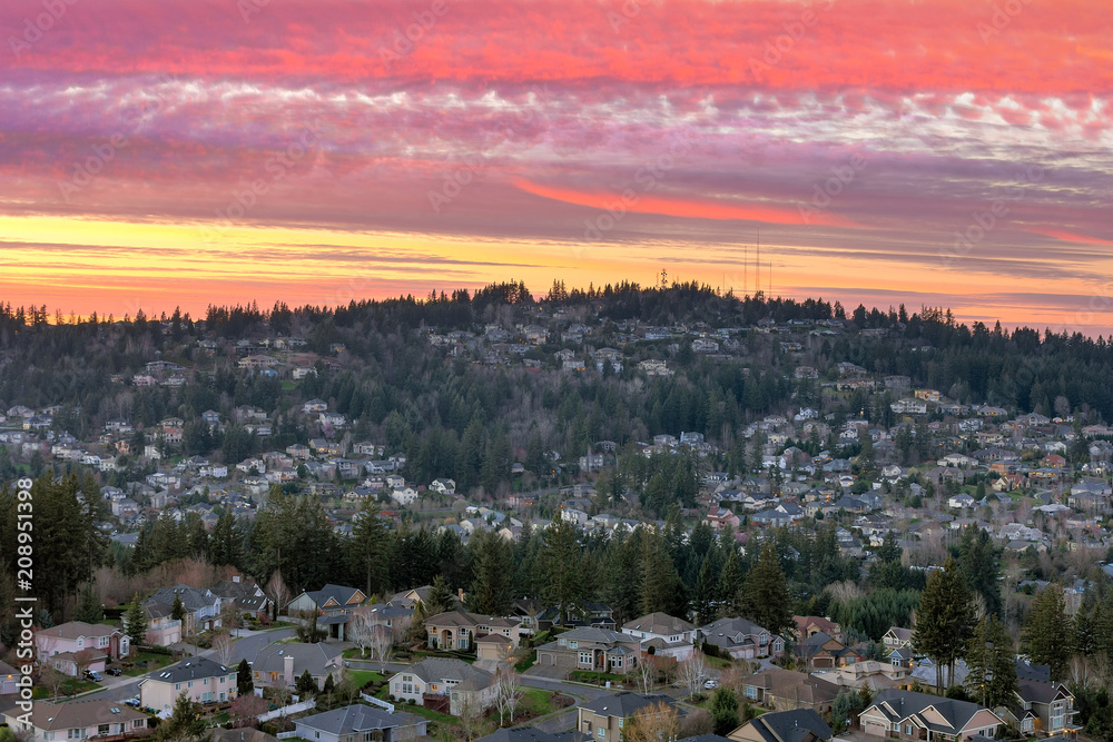 Sunset over Happy Valley Residential Neighborhood
