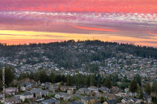 Sunset over Happy Valley Residential Neighborhood © David Gn
