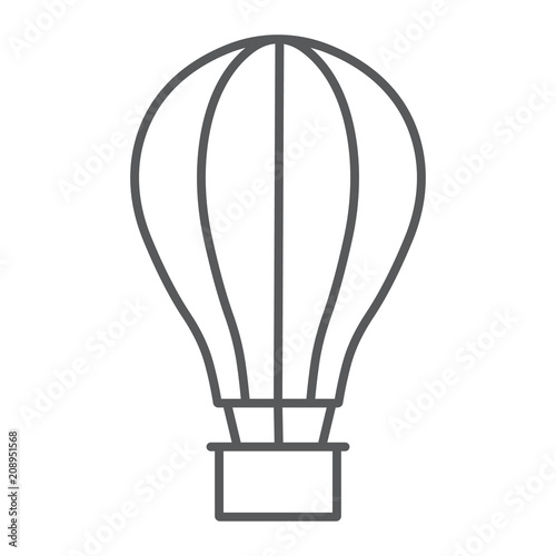 Hot Air Ballon thin line icon, travel and tourism, airship sign vector graphics, a linear pattern on a white background, eps 10.