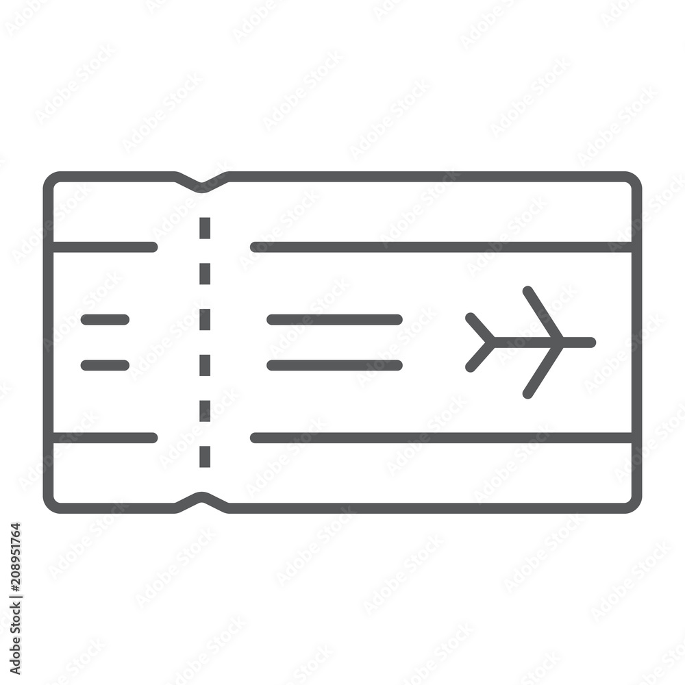 Airport ticket thin line icon, travel and tourism, airline sign vector graphics, a linear pattern on a white background, eps 10. Airport ticket thin line icon, travel and tourism, airline sign vector graphics, a linear pattern on a white background, eps 10.
