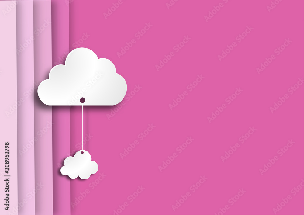 Abstract pink background with white cloud paper art style vector