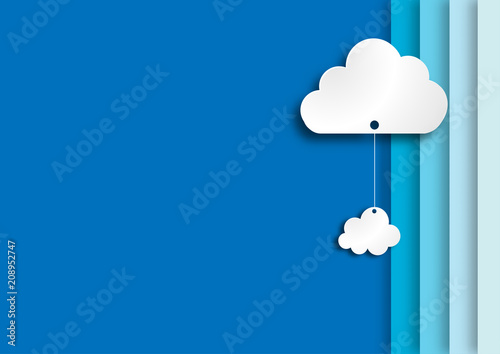 Abstract blue background with white cloud paper art style vector