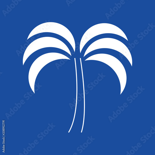 Palm icon illustration. Simple palm vector image. White palm tree placed on blue background. Exotic vacation tropical theme.