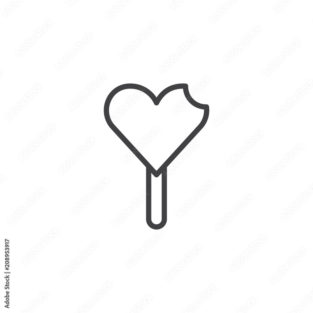Heart shape lollipop outline icon. linear style sign for mobile concept and web design. Sweet dessert snack simple line vector icon. Symbol, logo illustration. Pixel perfect vector graphics Heart shape lollipop outline icon. linear style sign for mobile concept and web design. Sweet dessert snack simple line vector icon. Symbol, logo illustration. Pixel perfect vector graphics