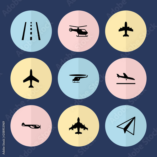 Set of 9 aviation filled icons