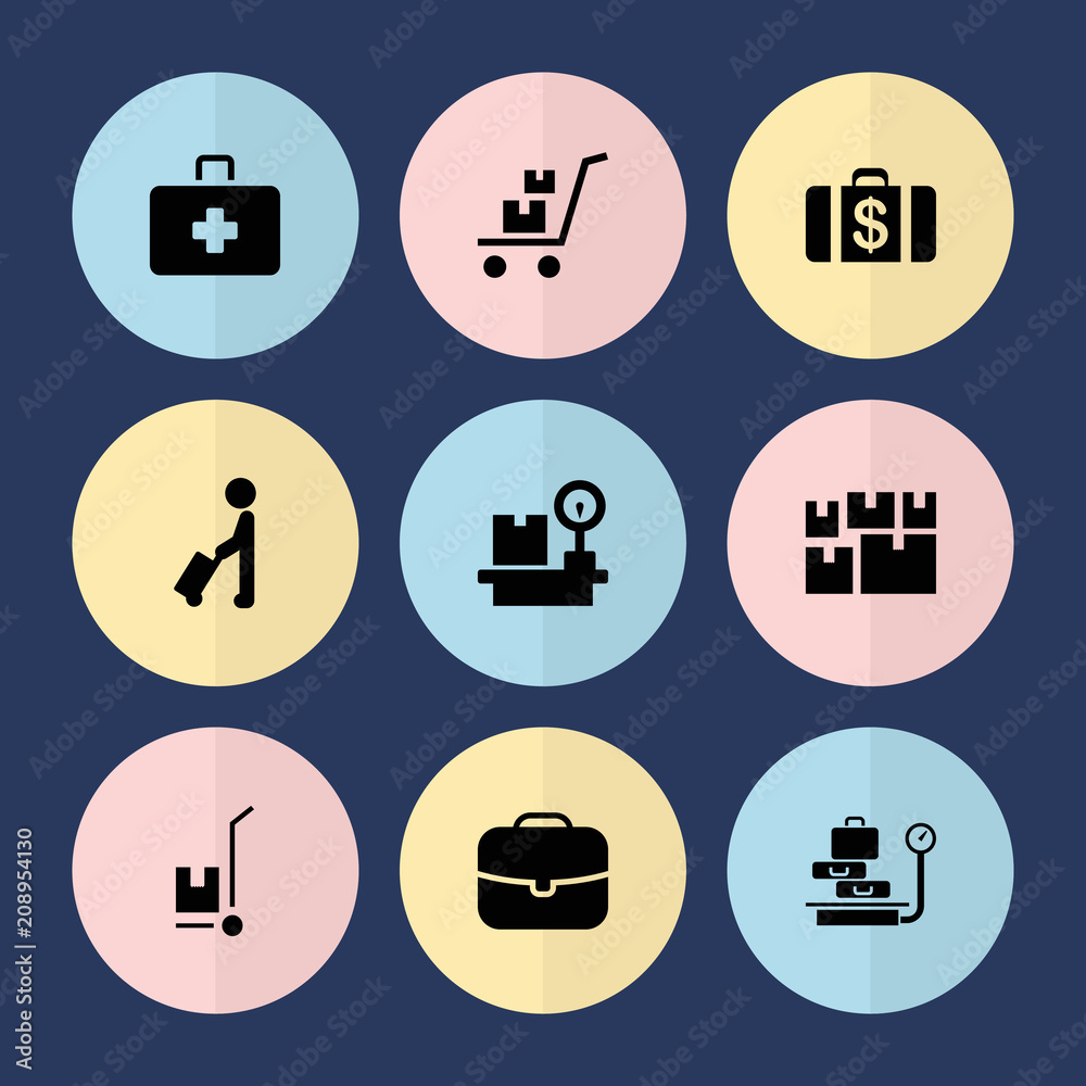 Set of 9 suitcase filled icons Set of 9 suitcase filled icons