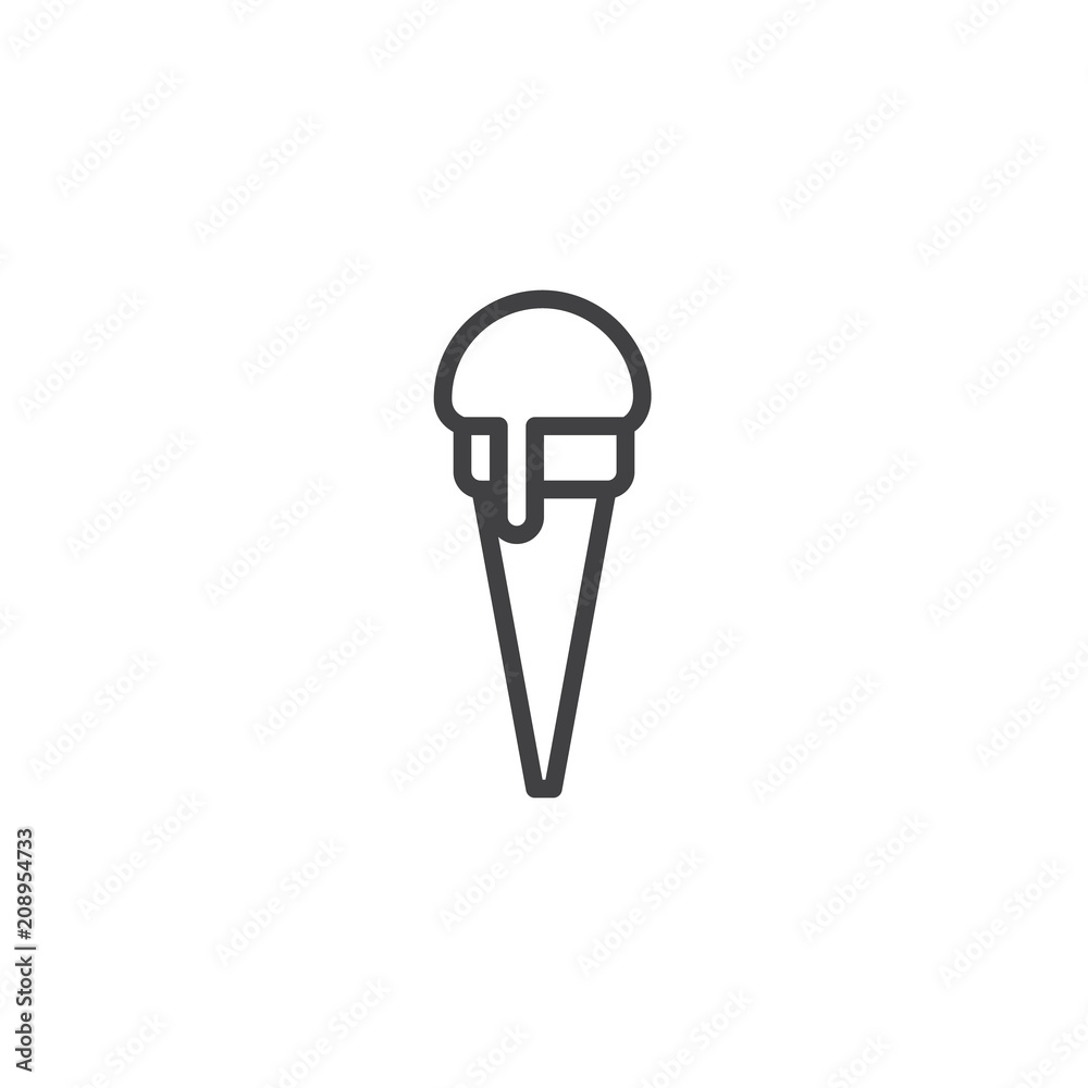 Cone ice cream outline icon. linear style sign for mobile concept and web design. Cold snack simple line vector icon. Symbol, logo illustration. Pixel perfect vector graphics
