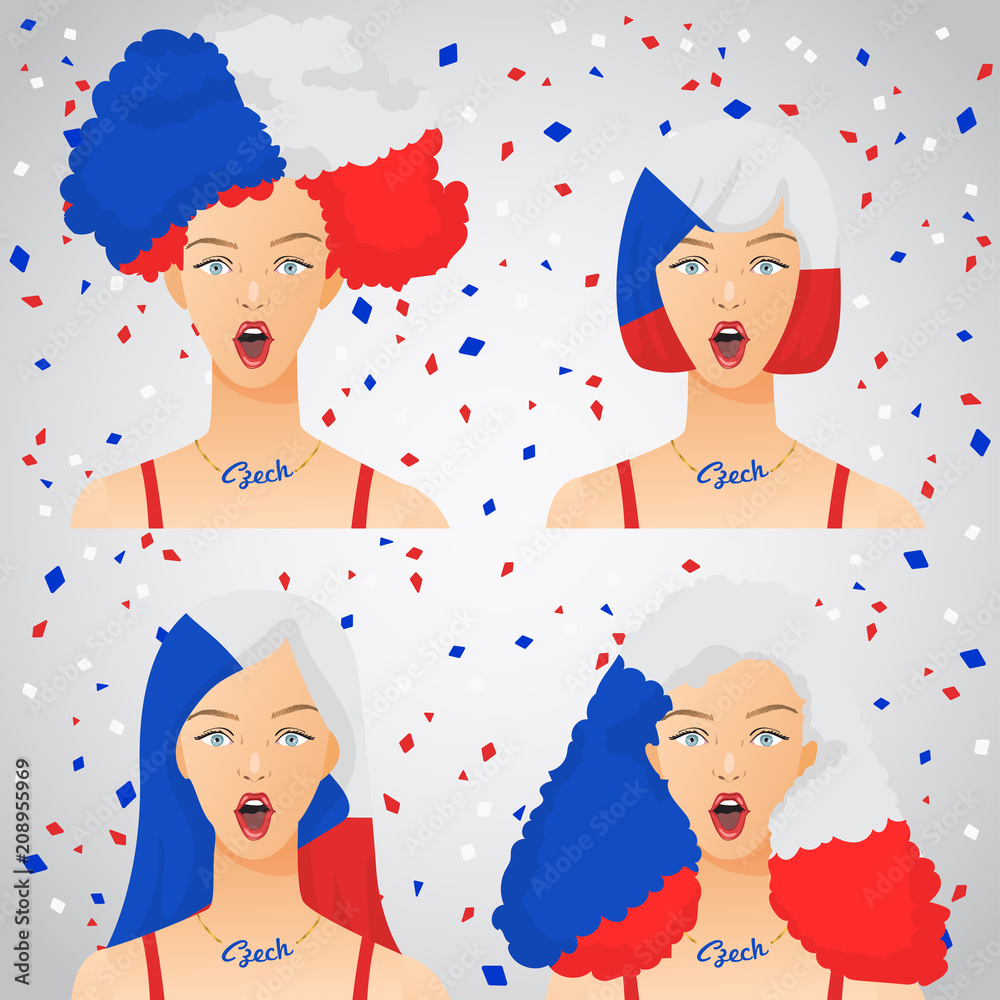 Surprised Woman with National Flag Haircut  : Vector Illustration - obrazy, fototapety, plakaty 