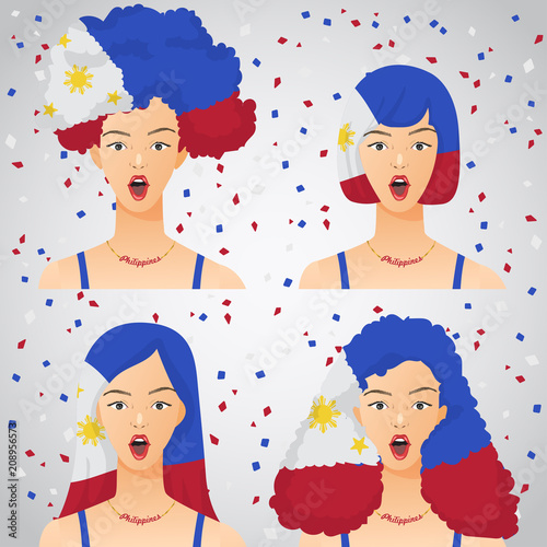 Surprised Woman with National Flag Haircut : Vector Illustration