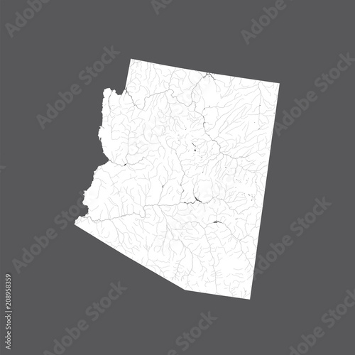 U.S. states - map of Arizona. Please look at my other images of cartographic series - they are all very detailed and carefully drawn by hand WITH RIVERS AND LAKES.