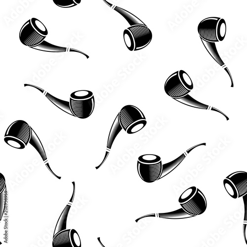 Wooden Smoking Pipe Silhouette Seamless Pattern