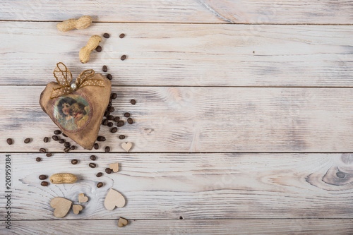 Hearts, love, Valentine's Day on a light wooden rustic background