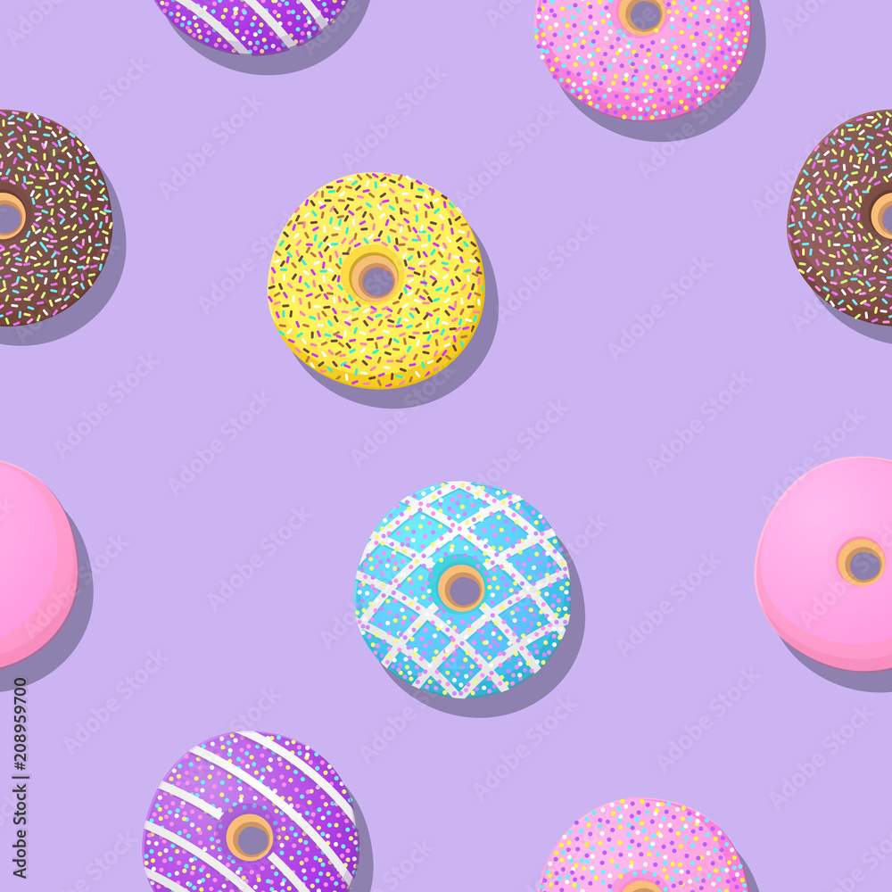 Cute donut seamless patterns on purple background for printing and website  banner design, wallpaper and textile fabric print. Vector illustration.  Stock Vector | Adobe Stock
