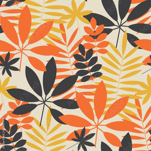Retro summer foliage seamless pattern.